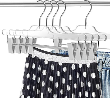 Quality Lucite Acrylic Clear Skirt Pants Hangers 90-Pack, with Adjustable Chrome Metal Clips, Made of Clear Acrylic for a Luxurious Look and Feel with Swivel Hook, Trousers Bottom Hangers