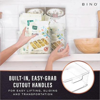 BINO | Plastic Storage Bins, Square - 3 Pack | THE LUCID COLLECTION | Multi-Use Bins | Built-In Handles | BPA-Free | Clear Containers | Fridge Organizer | Pantry & Home Organization
