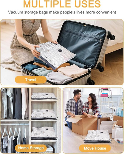 Vacuum Bags for Travel, Vacuum Seal Bags with Rechargeable Air Pump, Compression Packing Bags for Luggage and Suitcase, Space Saver Bags for Clothes and Clothing, Bedding, 6 Combo Travel Size