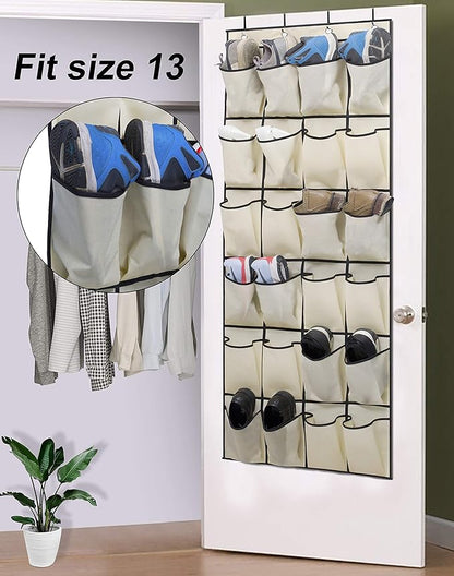 MISSLO Over the Door Shoe Organizer 24 Large Fabric Pocket Closet Accessory Storage Hanging Shoe Hanger, Beige