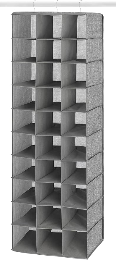 Whitmor 30 Sections Hanging Clothes Closet Shoe Organizer, Space Saving Breathable Fabric Shoe Storage for Bedroom, Laundry, Dorm, Crosshatch Gray