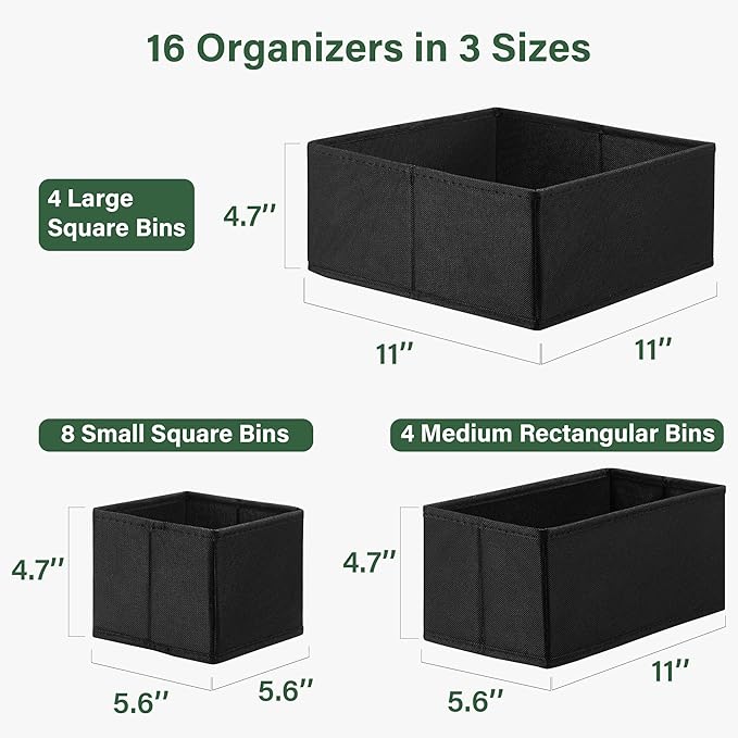 Kootek 16 Pack Drawer Organizer Clothes, Dresser Drawer Organizers for Clothing Fabric Foldable Closet Organizers and Storage Bins for Baby Clothes, Nursery, Underwear, Bras, Socks