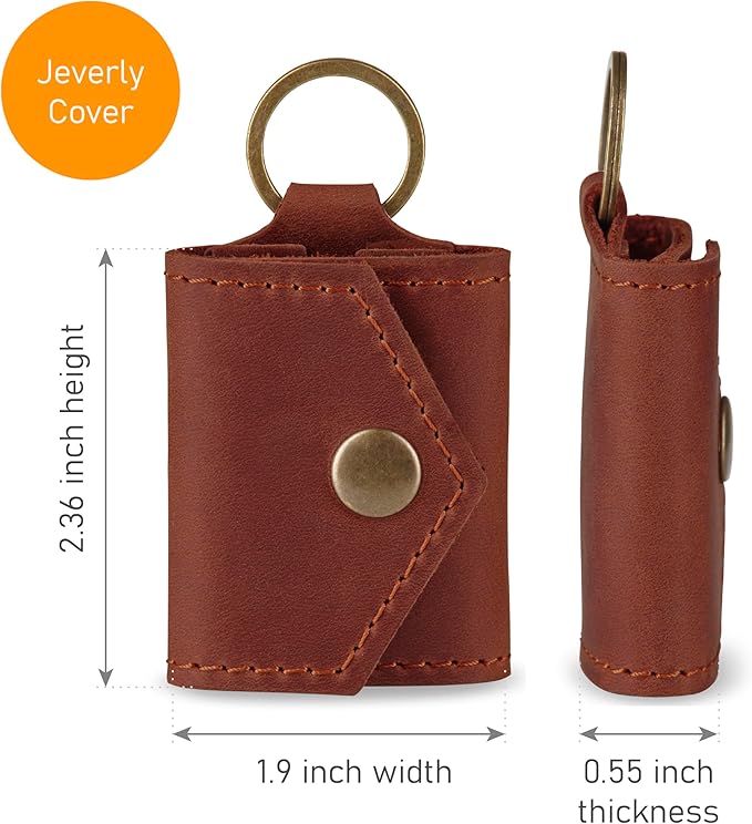 Leather Keychain Earrings Holder, Wedding Travel Case, Engagement Holder, Pouch Bag, Workout and Gym Ring Holder (Cognac)
