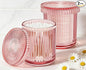2 Pack Glass Qtip Holder Dispenser Set - Bathroom Organizer for Cotton Swabs, Balls, Pads, Floss Picks - Clear Apothecary Jars for Vanity, Makeup Storage, Bathroom Accessories Decor (Pink)
