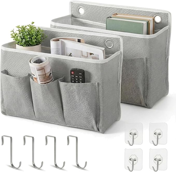 2-Pack Wall Hanging Storage Bag, Over the Door Organizer with Large Mesh Pockets, Hanging Wall Basket Storage for Pantry, Bedroom, Bathroom, Heavy Duty Wall Mounted Storage for Dorm,Closet (Grey)