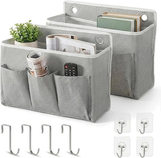 2-Pack Wall Hanging Storage Bag, Over the Door Organizer with Large Mesh Pockets, Hanging Wall Basket Storage for Pantry, Bedroom, Bathroom, Heavy Duty Wall Mounted Storage for Dorm,Closet (Grey)