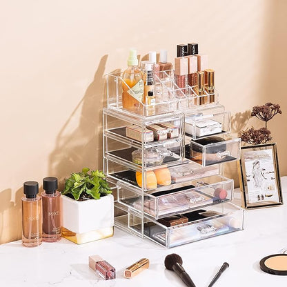 Sorbus Acrylic Makeup Organizer Set, 7-Drawer Vanity & Countertop Cosmetic Storage with Small & Wide Compartments, CLear Makeup Storage for Brushes, Jewelry – Holiday Gift for Women & Teens