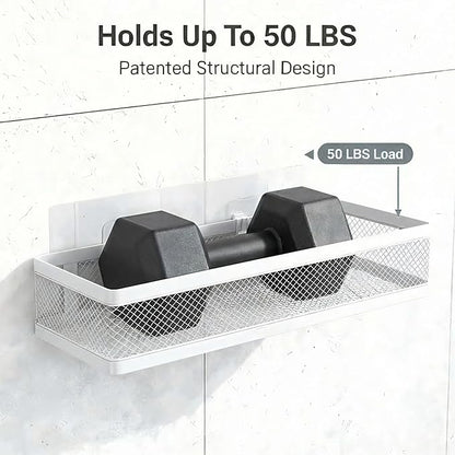 PUSDON 5-in-1 16.5" Extra Long Slim Wall Mount Wrapped Mesh Kitchen Organizer & Shower Caddy Kit, with Paper Towel Holder, Utensil Holder, Soap Dish, Holds 50LBS - White, Netting