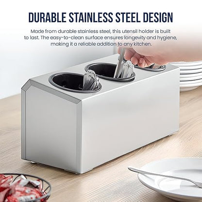 OCS Parts 3-Compartment Silverware Display Holder | Black Cylinders | Stainless Steel Kitchen Caddy Utensil Holder with Perforated Cylinders for Home Kitchens, Restaurants and Buffets