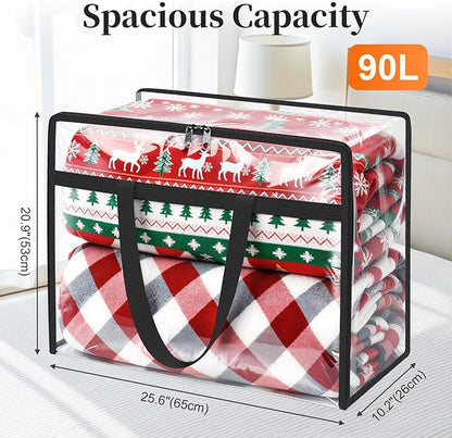 SpaceTrove Clear Clothes Storage Bags, 4 Pack Closet Organizers and Under Bed Storage Containers, Foldable Moving Bags with Zippers for Comforter, Blanket, Bedding, Duvet, PVC Packing Bags 90L