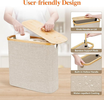 Lifewit Toilet Paper Storage Holder for 12 to 16 Rolls, Free Standing Toilet Paper Basket Stand with Bamboo Lid, Collapsible Fabric Bathroom Organizer Box for Mega Rolls, 30L, Extra Large, Beige