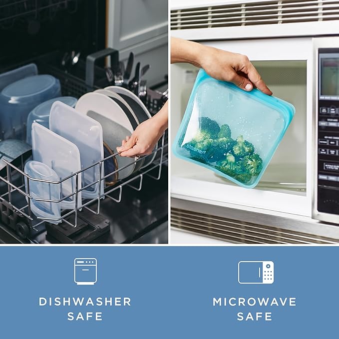 Stasher Silicone Reusable Storage Bags, 4-Pack Starter Kit, Reusable Freezer Bags, Microwave, Dishwasher, Oven Safe, Sous Vide, Premium Lunch Containers, Eco Friendly, Food Storage Bags, Clear | Reusable Food Bags