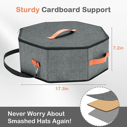 VZZNN 4 Pack Hat Storage Boxes, with Hardboard Support, Cowboy Hat Box for Travel & Home Organization, with 4 Door Hooks for Women & Men(Grey)