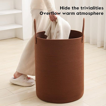 Laundry Basket Hamper Tall Rope Storage Woven for Blanket toys Dirty Clothes in Living Room Bathroom Bedroom (Dark Brown, 80L/21.3Gal)