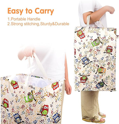 Odonata Slim Laundry Hamper Handles Collapsible Laundry Basket Thin Dirty Clothes Basket Narrow Laundry Bag Foldable Dirty Hamper 48L (Owl)