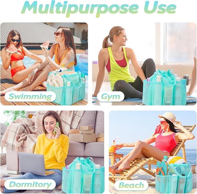famichan Mesh Shower Caddy Portable, Dorm Room Essentials for College Students Girls and Guys, Blue Large Capacity Shower Bag for Bathroom,Camping,Gym