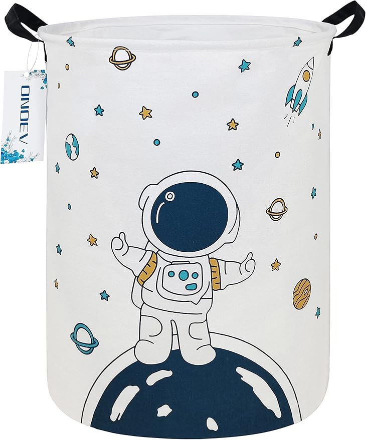 Round Space Astronaut Laundry Basket, Collapsible Laundry Hamper for Boys, Cute Galaxy Storage Bin, Waterproof Toy Storage for Kids Room, Nursery, Playroom, Boys Birthday Gift(Star astronaut)