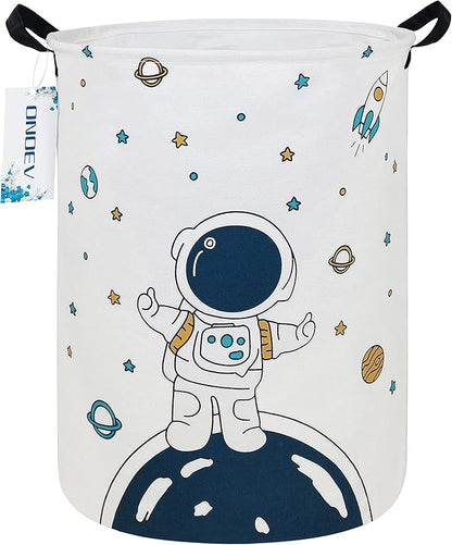 Round Space Astronaut Laundry Basket, Collapsible Laundry Hamper for Boys, Cute Galaxy Storage Bin, Waterproof Toy Storage for Kids Room, Nursery, Playroom, Boys Birthday Gift(Star astronaut)