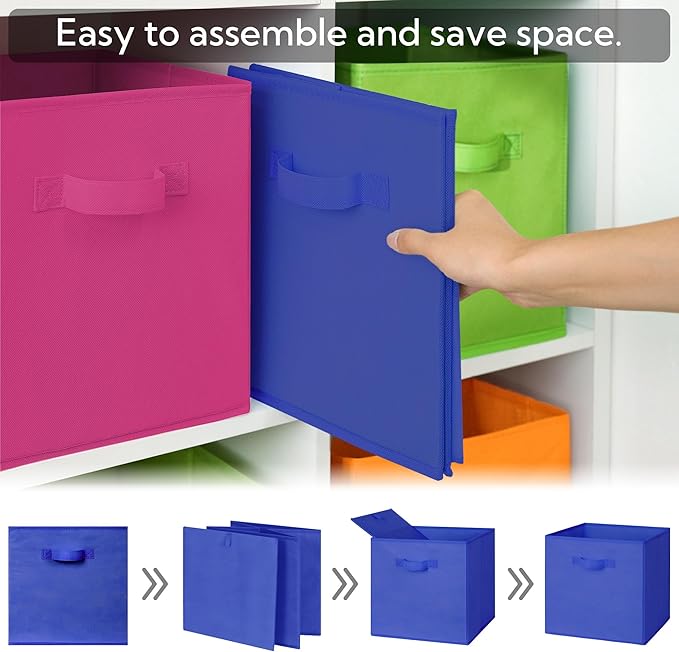 GRANNY SAYS 11 Inch Cube Storage Bins, Colorful Cube Storage Organizer, Fabric Storage Bins, Storage Cubes for Shelves, Closet, Toy Storage Bins for Kids Room, Play Room, Rainbow, 6-Pack