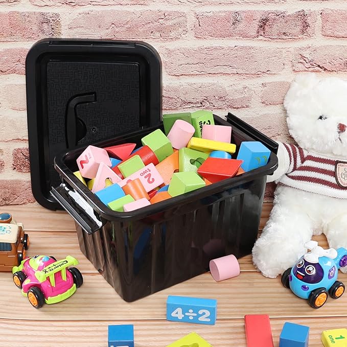 6L Plastic Storage Boxes, 6 Pack Black Storage Bins with Lids