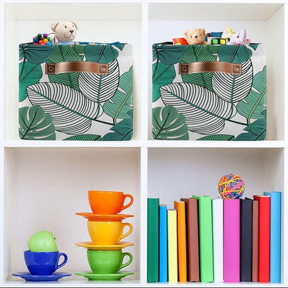 Tropical Leaves Bin - Large Storage Basket for Home Office (15x11x9.5inch)