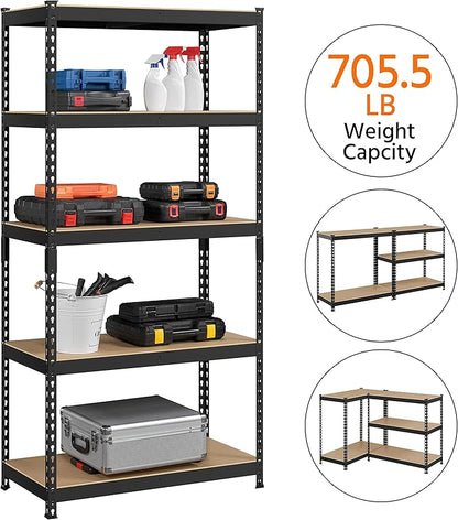 Topeakmart 3PCS 5-Tier Utility Shelves, Metal Storage Shelves Garage Shelving Unit Adjustable Garage Storage Shelves Storage Racks Heavy Duty Shed Shelving- Black, 35.5 x 17.5 x 72 Inch