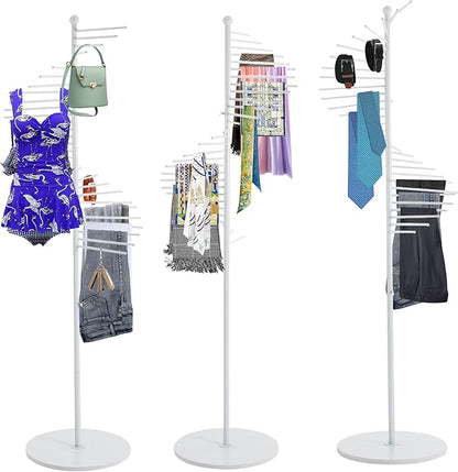 67" White Retail Display Tie & Scarf Rack, Belt Hanger & Pants Rack Towel Organizer Hanging Bar, Floor Standing Tie Racks Scarves Necktie Holder for Home Clothing Store Commercial