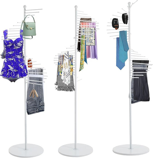 67" White Retail Display Tie & Scarf Rack, Belt Hanger & Pants Rack Towel Organizer Hanging Bar, Floor Standing Tie Racks Scarves Necktie Holder for Home Clothing Store Commercial
