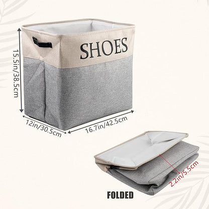 2 Pack Storage Basket for Shoe Organizer, Flodable Space-Saving Storage Bin Decorative Basket Shoe Storage Bin Organizer for Hallway Entryway Home Decor Living Room