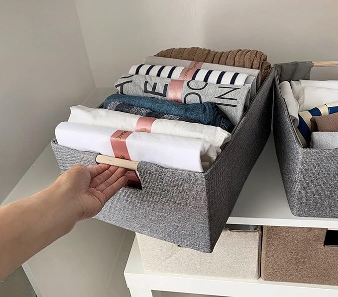 Storage Bin for Shelves Rectangle Closet Baskets Foldable Box with Handles, Gray Storage Bins, Storage Boxes for Home Office Car Dormroom