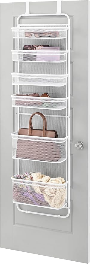 Whitmor Over The Door Organizer - 6 Sections - Pantry, Bathroom, Accessory Organizer - Metal and Mesh - White