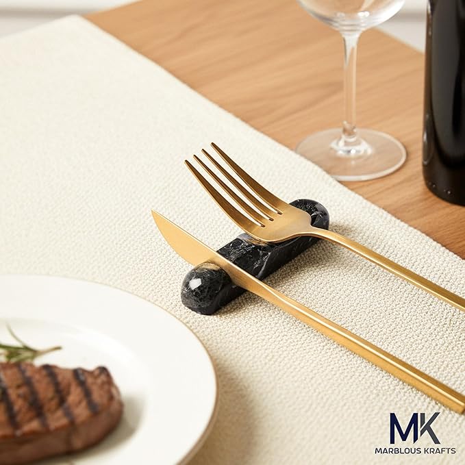 Marble Utensil Rest Black Zebra Kitchen Counter Spoon and Fork Holder, Cutlery Rest for Daily Kitchen Use, Modern Countertop Accessory