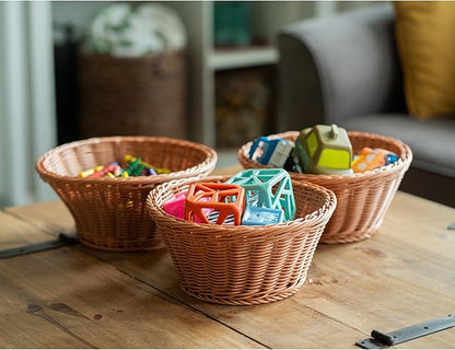Set of 3 Round Plastic Woven Storage Baskets, Organization Bins for Classroom, Home Decor, or Office Use, 10.5" x 4.75”