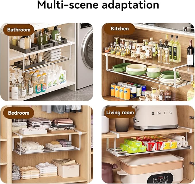 Expandable Shoe Rack Organizer - Adjustable Shoe Rack & Under Cabinet Shelf - for Shoe or Clothing Storage and Organization, Under Shelf Storage (Stainless,1Pcs)