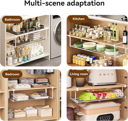Expandable Shoe Rack Organizer - Adjustable Shoe Rack & Under Cabinet Shelf - for Shoe or Clothing Storage and Organization, Under Shelf Storage (Stainless,1Pcs)