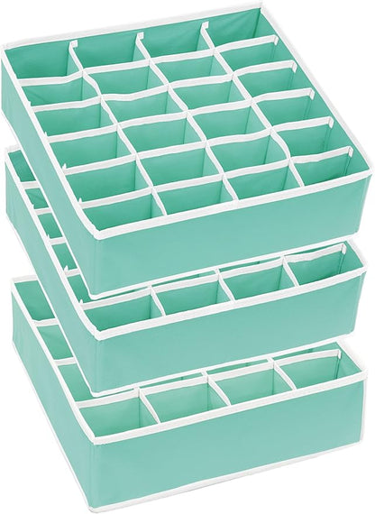 Simple Houseware Sock Drawer Organizer for Dresser/Closet/Bedroom, 3 Pack, Turquoise