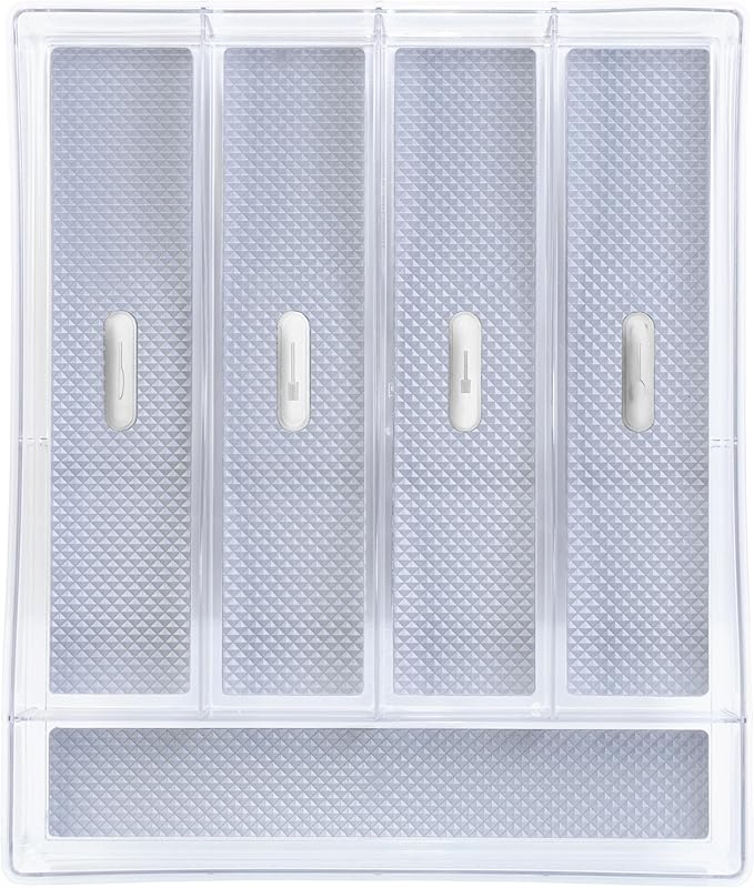Glad Silverware & Utensil Drawer Organizer - Divided Clear Plastic Storage Tray with 5 Compartments for Kitchen Flatware and Cutlery - BPA Free, Food Safe, Non Slip, 11x13 inches