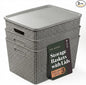 BINO | Plastic Storage Baskets with Lids, 33 Liter - 3 Pack, Natural Grey | THE WOVEN COLLECTION | Storage Basket for Shelves | Woven Storage Baskets for Organizing Bins | Pantry Shelf Organizer Bin
