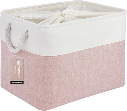 Large Storage Baskets- 16x12x12 inch Storage Bins for Shelves and Closet Organizing, Foldable Fabric Bin for Home Organization Clothes and Laundry (1-Pack, White&Pink)