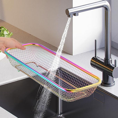 Silverware Drawer Organizer, Rainbow Mesh Kitchen Drawer Organizers, Iridescent Stackable Storage Basket Metal Utensil Holder for Flatware, 12.5"x5"x2.5", Pack of 2