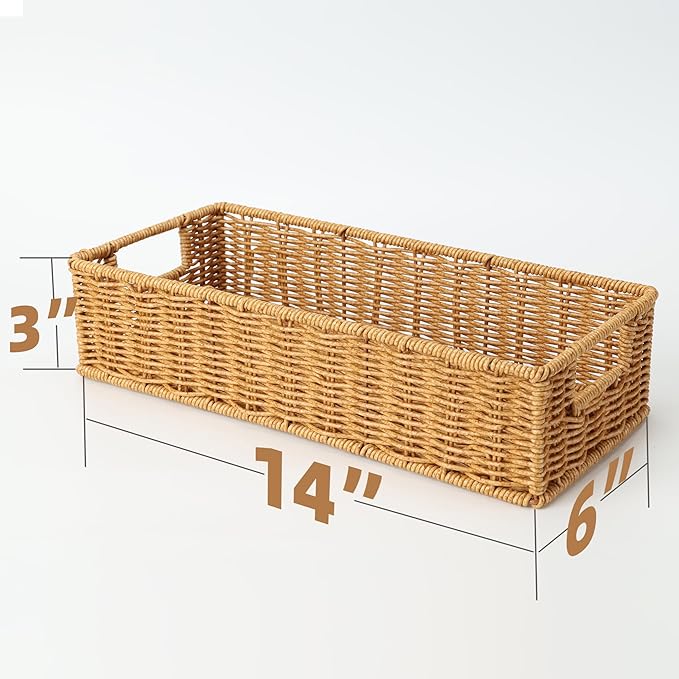 Toilet Paper Basket with Handles, Wicker Toilet Tank Basket, Narrow Bathroom Organizer for Back of Toilet & Tank Top, Ideal for Cottage Core Decor, Natural Tan, 14" L x 6" W x 3" H
