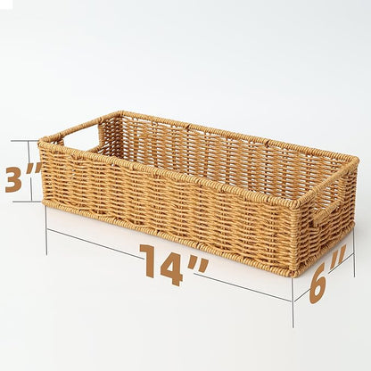 Toilet Paper Basket with Handles, Wicker Toilet Tank Basket, Narrow Bathroom Organizer for Back of Toilet & Tank Top, Ideal for Cottage Core Decor, Natural Tan, 14" L x 6" W x 3" H