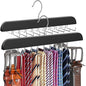 RESOVO Upgraded Tie Rack Hanger with 20 Foldable Metal Hooks, Space Saving Necktie Organizer for Men – Large Capacity Tie and Belt Wooden Hanger for Closet - Black 2 Pack