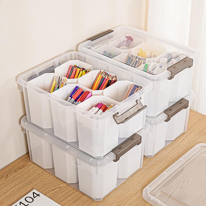 Citylife 17 QT Plastic Storage Bins Clear Storage Box with Lids Multipurpose Stackable Storage Containers for Organizing Tool, Craft, Crayon, 4 Packs