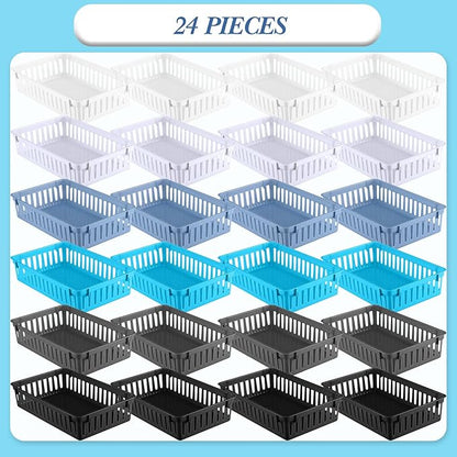 Wenqik 24 Pcs Plastic Storage Baskets for Classroom Organizing Small Pantry Storage Bins Rectangular Tray for Back to School Household Toys Classroom Bedrooms, Kitchens Countertops(Multicolor)
