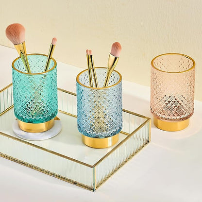Makeup Brush Holder Organizer,Toothbrush Holders,Desk Pen Pencil Holder,Multifunctional Vintage Glass Brush Cup（A45-6-US）