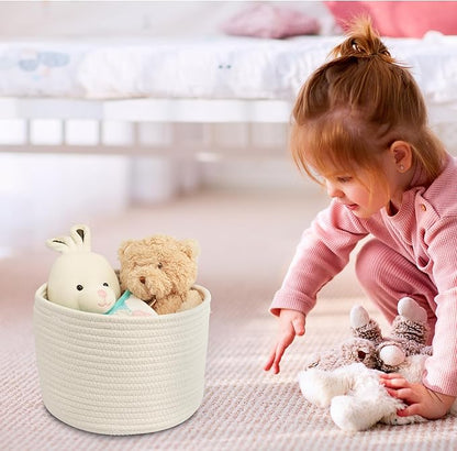 XUANGUO Woven Cotton Storage Baskets - 3-Pack Round Bins (10x10x7'') for Shelves, Closets & Bookcases | Durable Rope Organizers for Nursery, Baby, Toys, Easter & More (white)