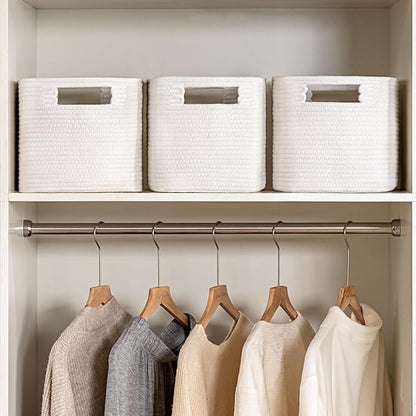 UBBCARE 2 Pack Storage Baskets for Organizing, Shelf Baskets with Handles, Woven Storage Baskets for Bookcase/Cube Shelf/Closet, 14.5"L x 9.8"W x 9"H, White