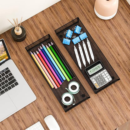 BYCY Silverware Drawer Organizer, Mesh Utensil Organizer for Kitchen Storage, Black Steel Metal Mesh Tray for Flatware Fork Spoon Knife… (15 * 6-4P-Black)