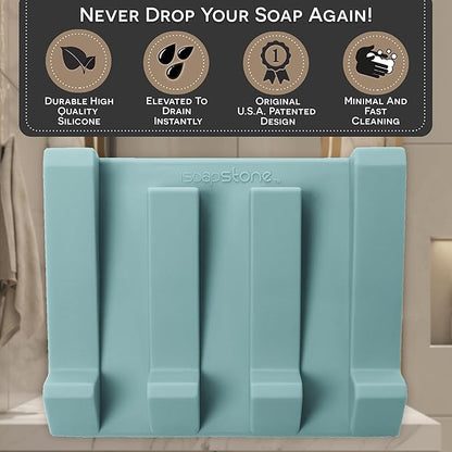 Silicone Soap Dish (USA Patented) Self Draining Bar Soap Holder for Shower Bathroom Sink, Drying Soap Dish Tray Sponge Holder Easy Cleaning Soap Saver Mat Travel Accessories (Teal, 1)